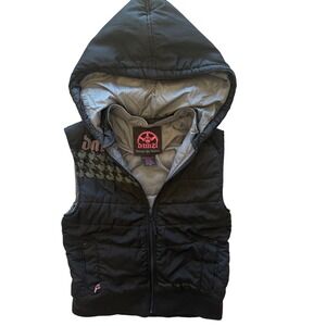 Y2K Damzl Feminize The Machine Women Puffer Vest Hooded Houndstooth Size MD